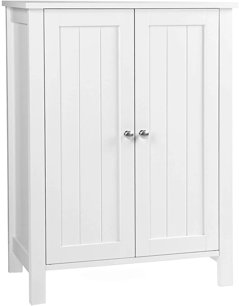VASAGLE Bathroom Floor Storage Cabinet with Double Door Adjustable Shelf, White