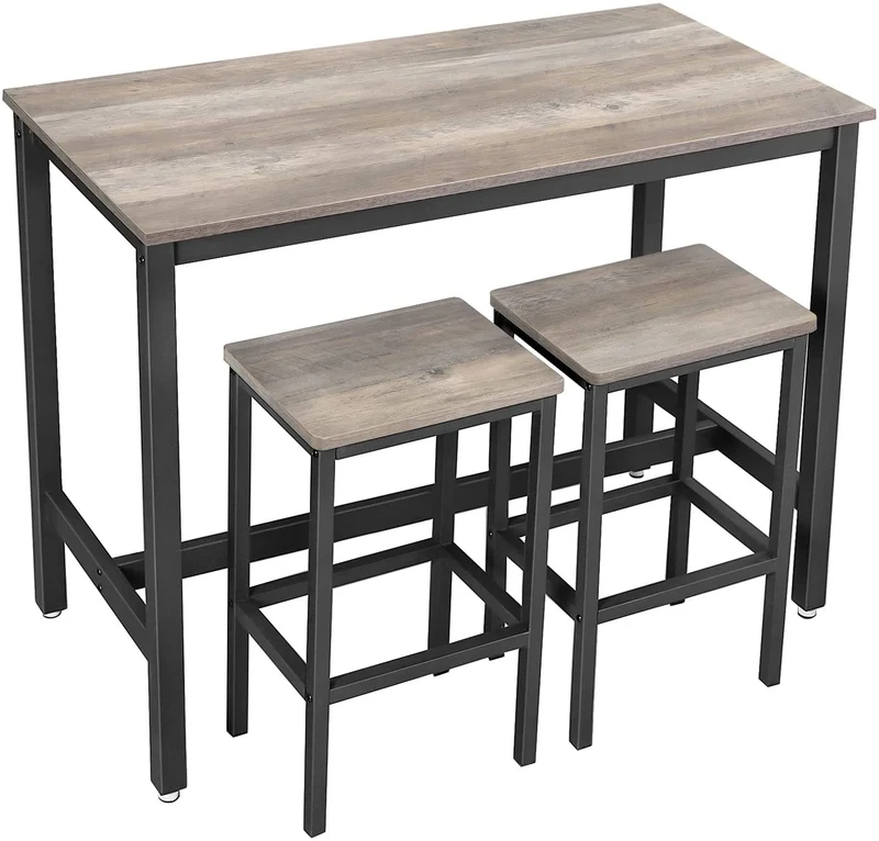 VASAGLE Bar Table Set, Bar Table with 2 Bar Stools, Greige and Black