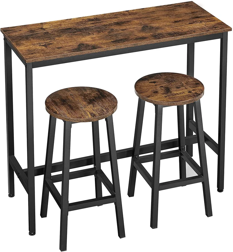 VASAGLE Kitchen Bar Table and Chairs Set, Set of 2, Pub Table, Rustic Brown and Black