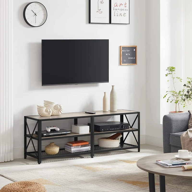 VASAGLE TV Stand for TV up to 60 Inches, TV Table, Greige and Black
