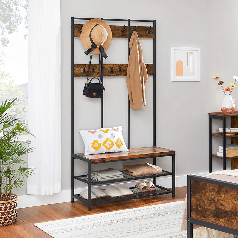 Vasagle Large Coat Rack Stand, Coat Tree Rustic Brown and Black
