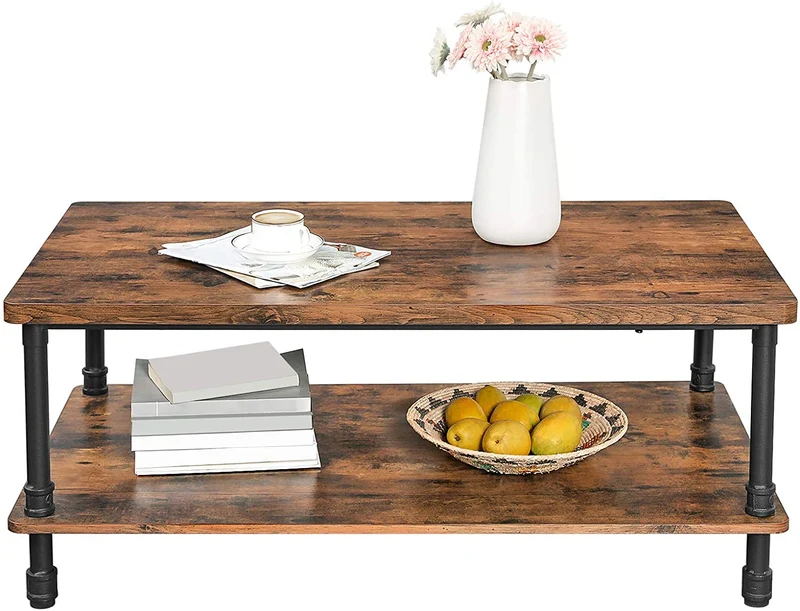 VASAGLE URBENCE Coffee Table, Accent Table with 1.2 Inch Thick Tabletop, Easy Assembly, Cocktail Table with Iron Pipe Legs for Living Room Office Reception, Industrial, Rustic Brown