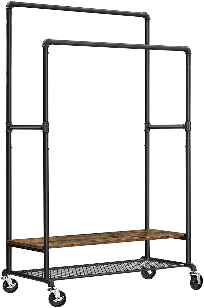 VASAGLE Rolling Clothes Rack, Rustic Brown and Black