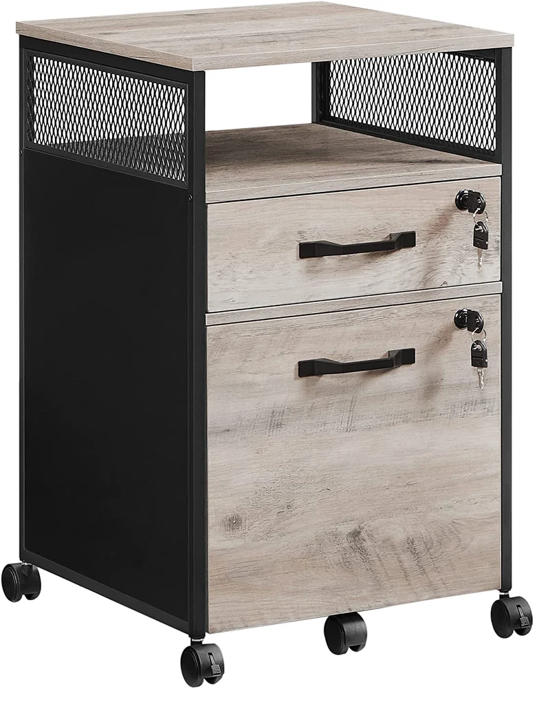 Vasagle File Cabinet with Lock, Filing Cabinet with 2 Storage Drawers, Greige and Black