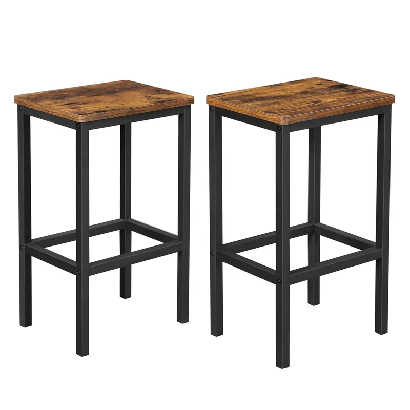 VASAGLE Set of 2 Bar Stools, Bar Chair, Dining Chair, Rustic Brown and Black