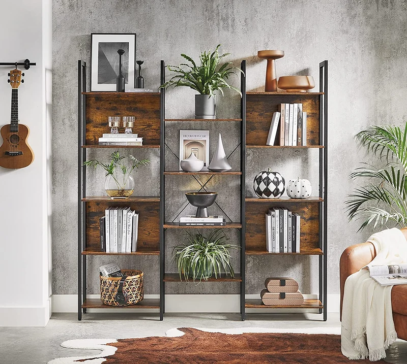 VASAGLE 5 Tier Bookshelf, Bookcase with 14 Storage Shelves, Rustic Brown and Black