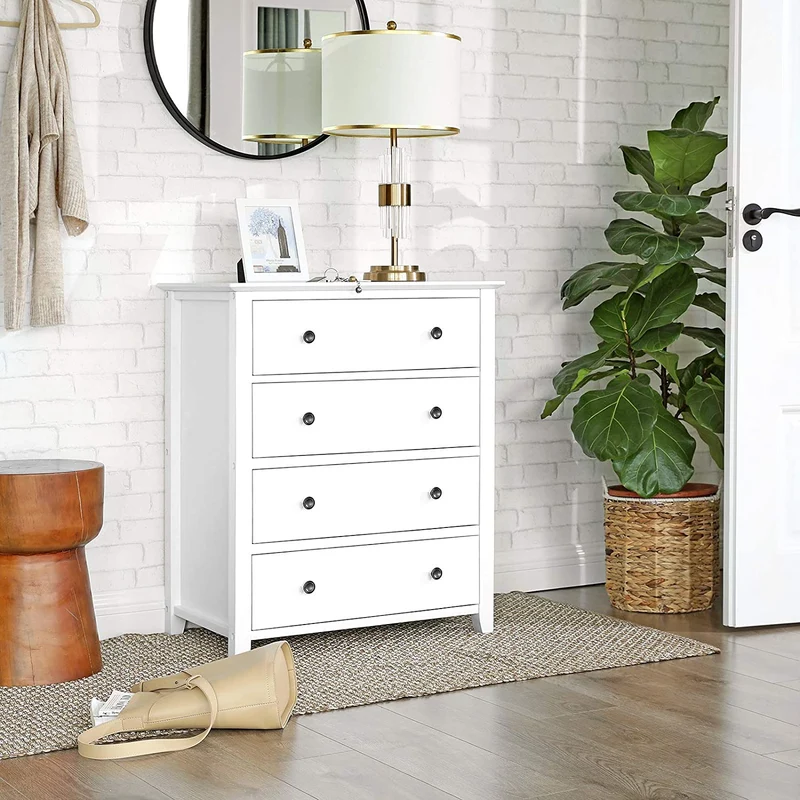 VASAGLE 4-Drawer Dresser Chest of Drawers, Bedside Table with Solid Wood Legs