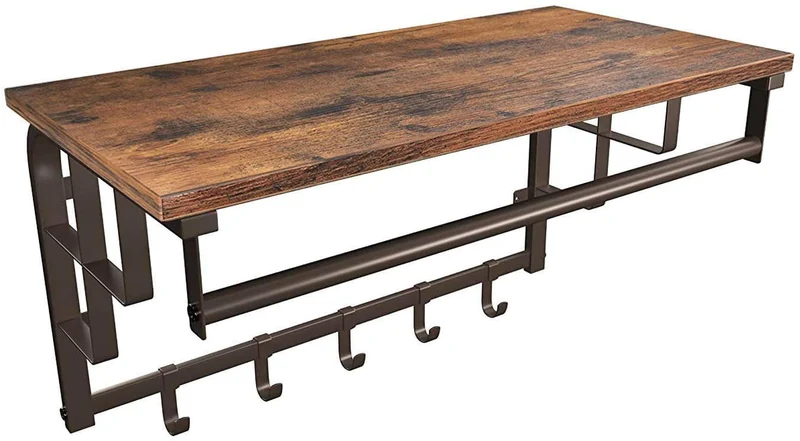 Vasagle Wall-Mounted Coat Rack, 5 Removable Hooks, Rustic Brown and Bronze