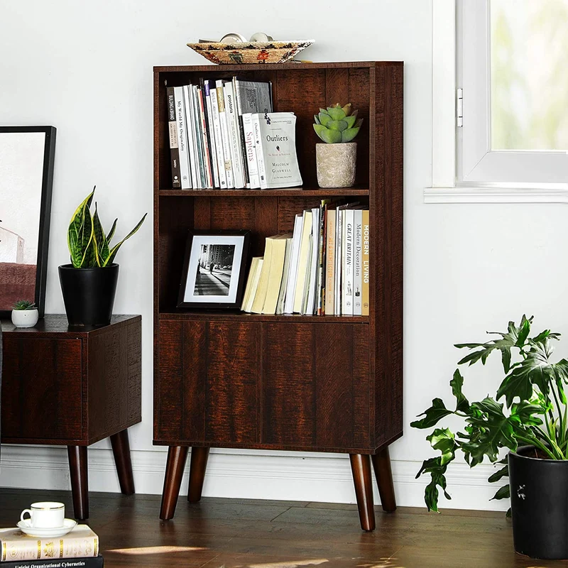 Vasagle Bookcase, 2-Tier Bookshelf, Storage Cabinet, Walnut Color