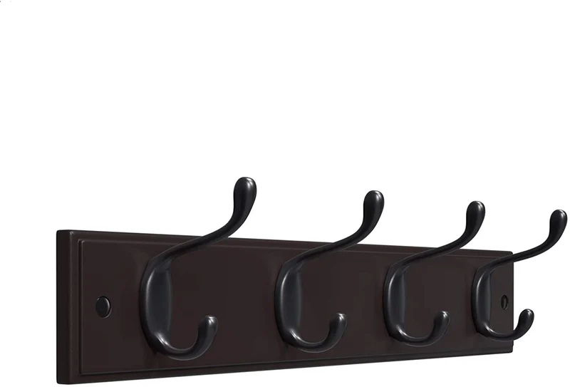 SONGMICS Wall-Mounted Coat Rack With 4 Metal Hooks, For Entryway, Dark Brown