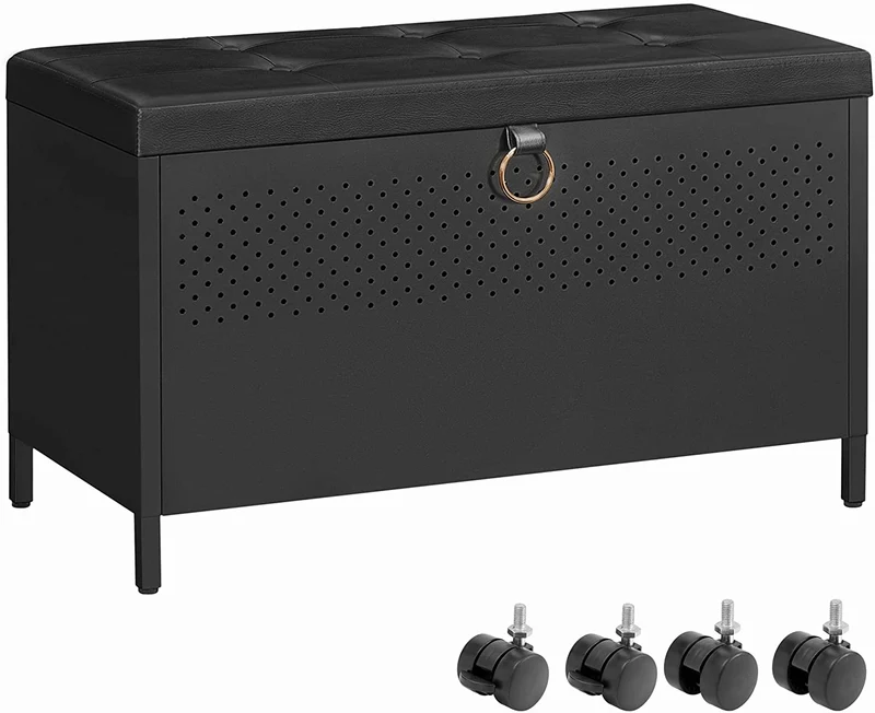 SONGMICS Storage Bench, Flip Top Storage Ottoman with 2 Safety Hinges