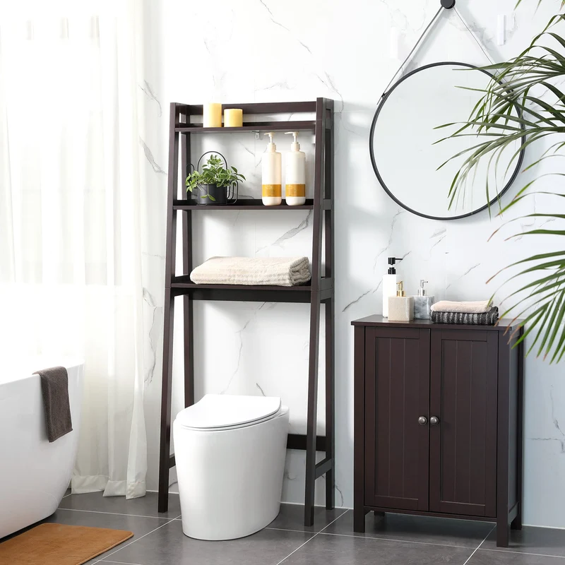 Vasagle 3-Tier Adjustable Over the Toilet Shelf Bottom Bar 12.2W x 25.6D x 65H Bath Shelves, Brown