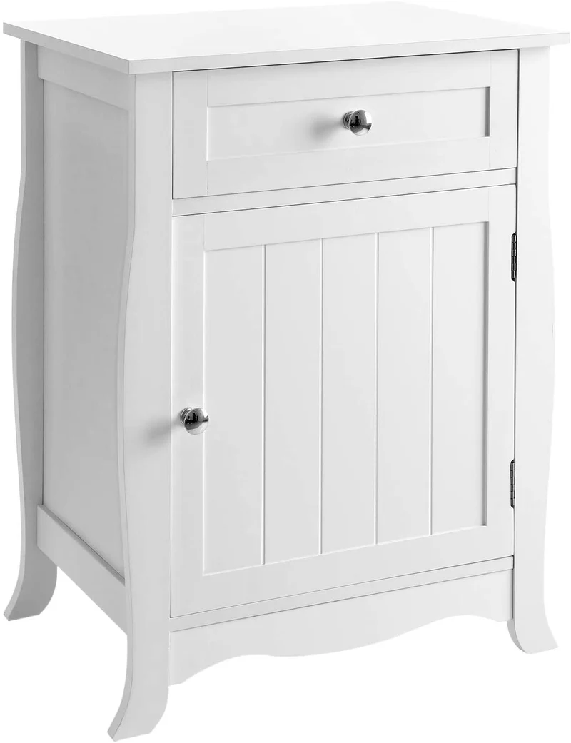 SONGMICS White Night Stand, Bathroom Floor Cabinet, End Table with Drawer
