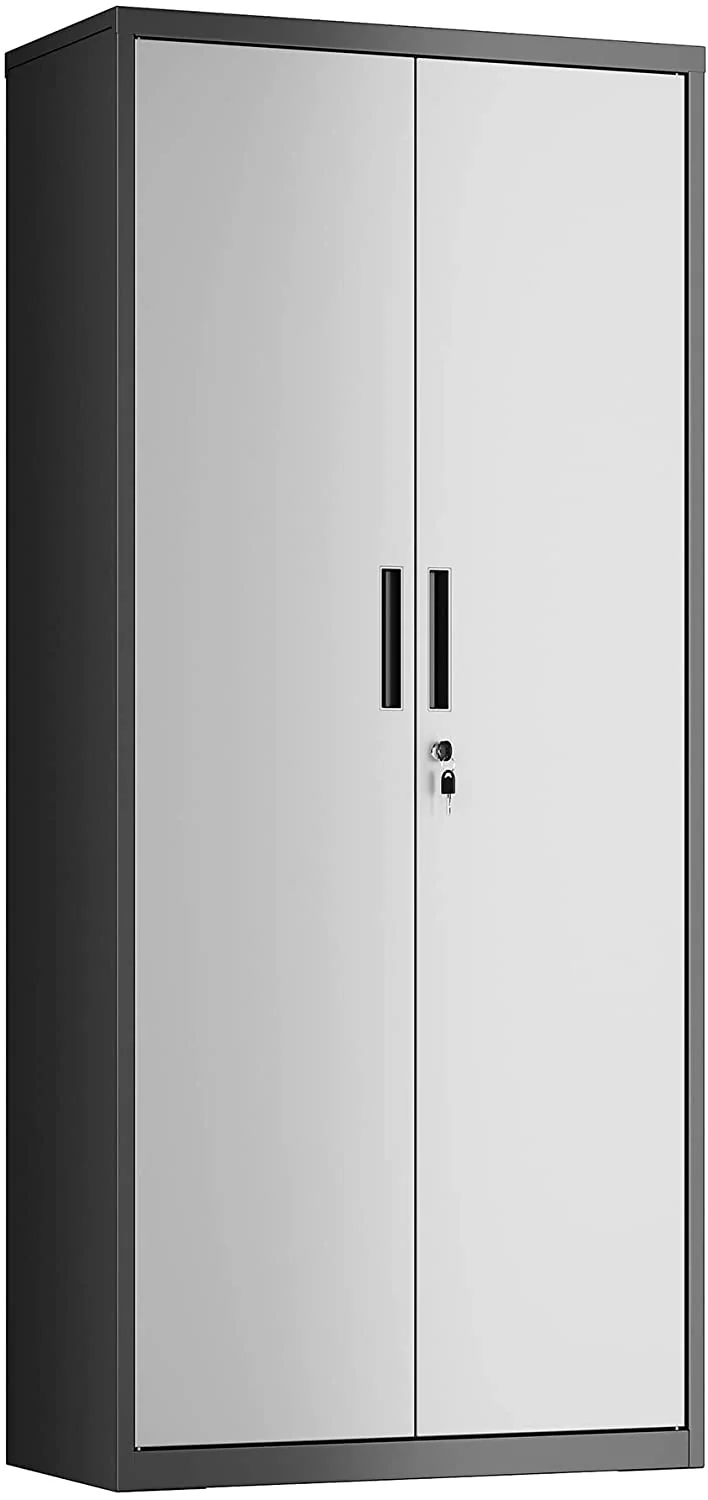 SONGMICS Steel Storage Cabinet, Office Cabinet, Silver and Black