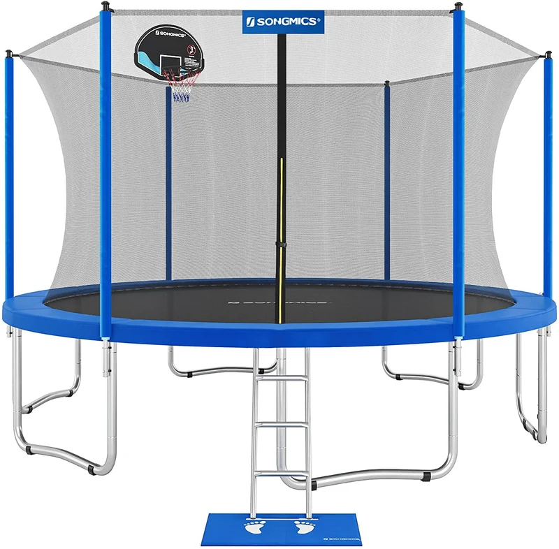 SONGMICS Trampoline 14 FT with Enclosure for Kids with Basketball Hoop and Net