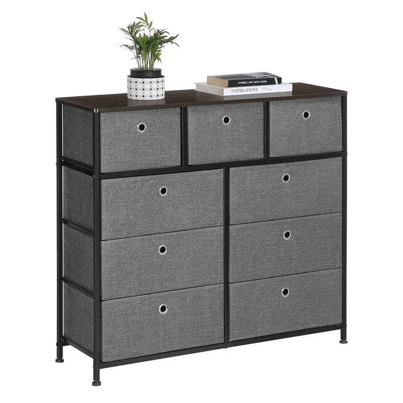 Songmics Storage Dresser Tower, with 9 Fabric Drawers, Dark Gray