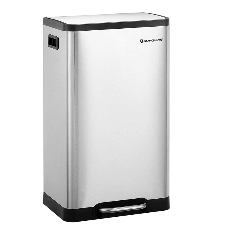 SONGMICS Trash Can, 12 Gal (45L) Pedal Garbage Can, Silver