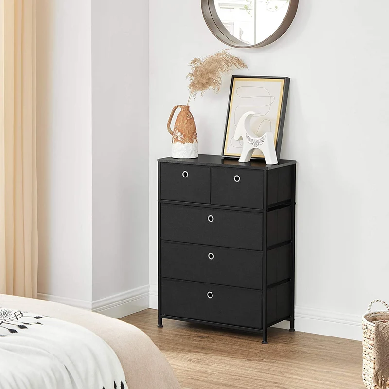 SONGMICS Storage Chest Dresser, with 5 Fabric Drawers, for Closet, Dorm, 23.6, Black