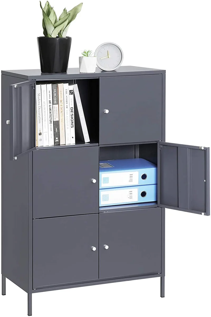 SONGMICS Storage Cabinet, 3-Tier Metal Office Cabinet, Gray