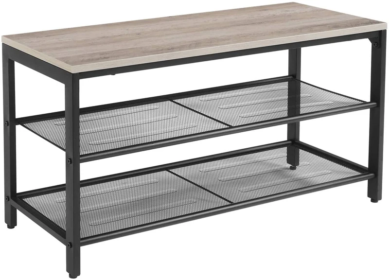 VASAGLE 3-Tier Shoe Rack Bench with 2 Mesh Shoe Storage Organizer for Entryway Hall Shelves Greige, Black