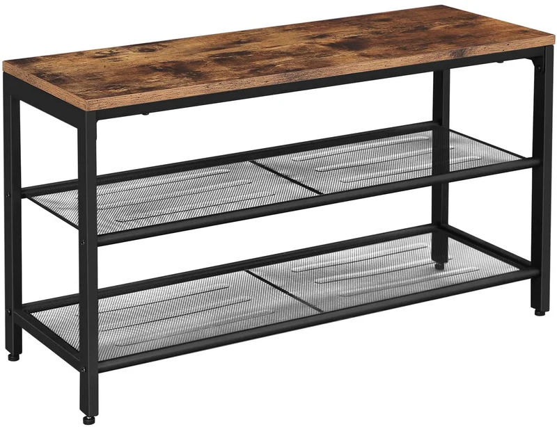 VASAGLE 3-Tier Shoe Bench Rack 8 Pair Shoe Shelf Engineered Wood Rustic Brown and Black