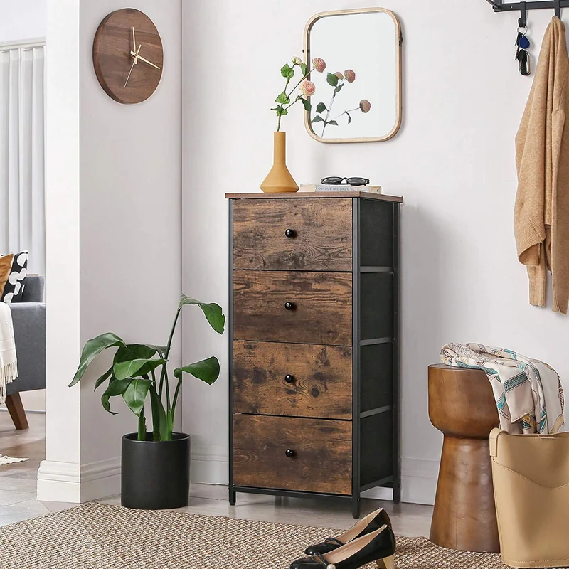 Songmics Storage Dresser Tower, With 4 Drawers, Rustic Brown and Black
