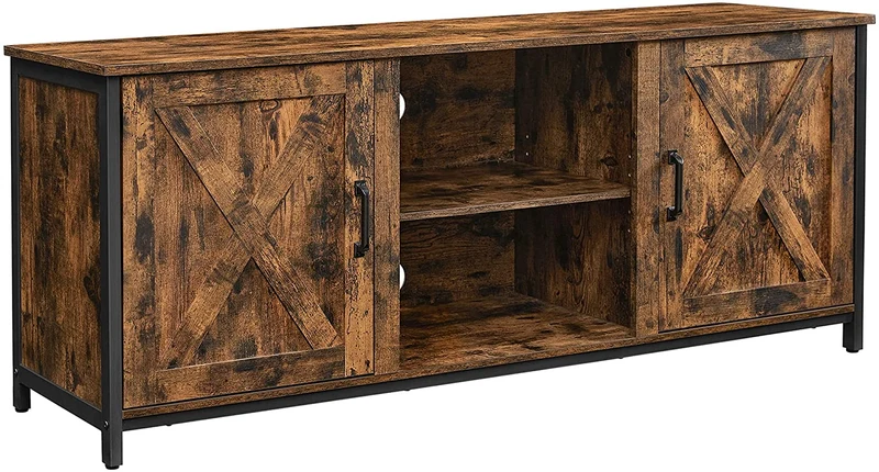TV Cabinet with Farmhouse Barn Doors,TV Stand for 65 Inch TV,Rustic Brown and Black