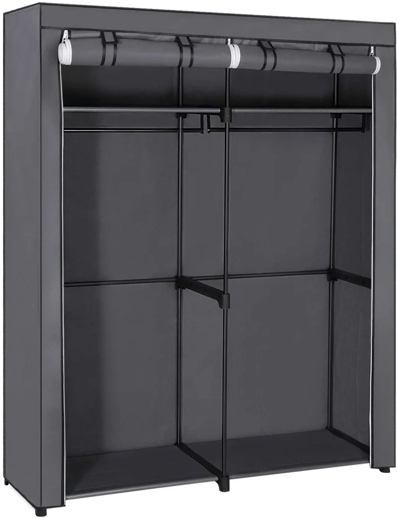 SONGMICS Closet Wardrobe Portable Closet for Bedroom Clothes Rail with Non-Woven Fabric Cover Clothes Storage Organizer Gray