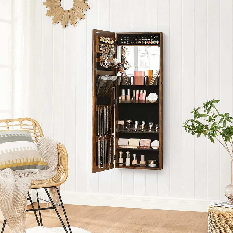 SONGMICS Lockable Jewelry Cabinet Armoire, Rustic Brown