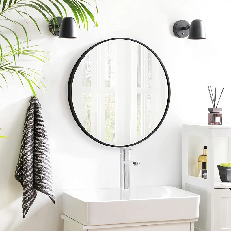SONGMICS Round Wall Mirror 24 Diameter, Metal Frame, Black