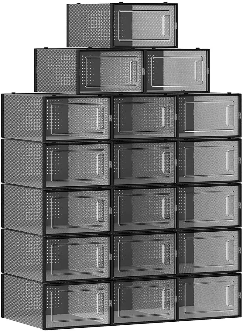SONGMICS Shoe Boxes,Shoe Storage Organizers,Transparent and Black