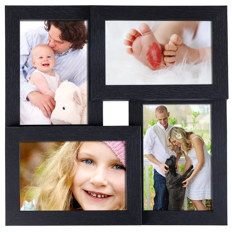 SONGMICS Photo Frame for four 4 x 6 Photos, Collage Picture Frames, Wall-Mounted or Tabletop Stand, Black