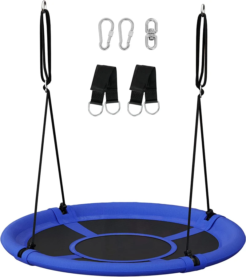 SONGMICS Saucer Tree Swing,Includes Hanging Kit, Blue and Black