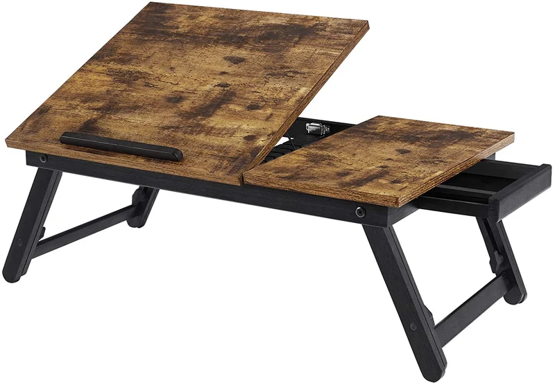 SONGMICS Laptop Desk for Bed with Adjustable Tilting Top, Rustic Brown