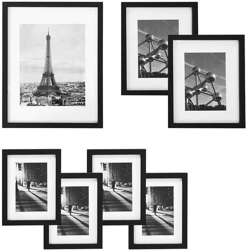 SONGMICS Picture Frames Set of 7 Pieces, with White Mat Real Glass