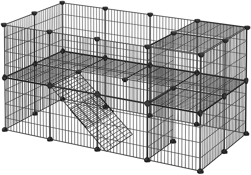 SONGMICS Pet Playpen Includes Cable Ties, Indoor Use, Black