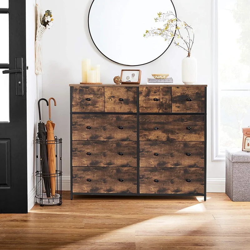 SONGMICS Industrial Wide Dresser, Storage Tower, Rustic Brown and Black