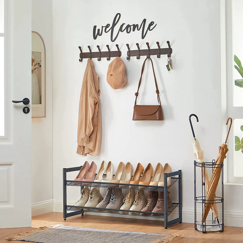SONGMICS Shoe Rack, 2-Tier Stackable Shoe Storage Shelf, Metal Mesh