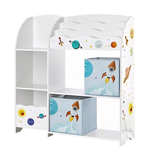 SONGMICS Kids? Toy and Book Organizer Storage Unit for Playroom, Children?s Room, White