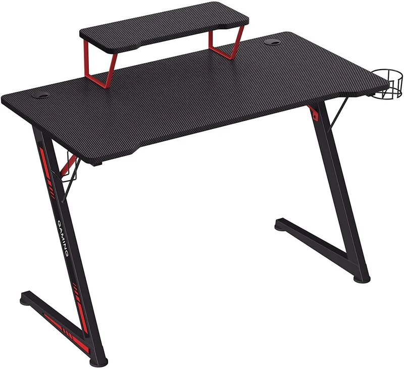 SONGMICS Gaming Desk, Computer Desk, with Monitor Stand, Cup Holder