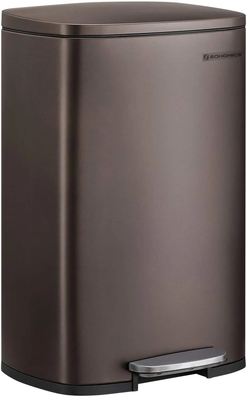 Songmics Kitchen Trash Garbage Can, Pedal Rubbish Bin 13.2 Gallons (50L), Brown