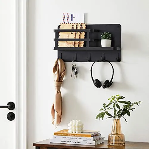 SONGMICS Key Holder for Wall, Wall Mounted Mail Organizer, Black