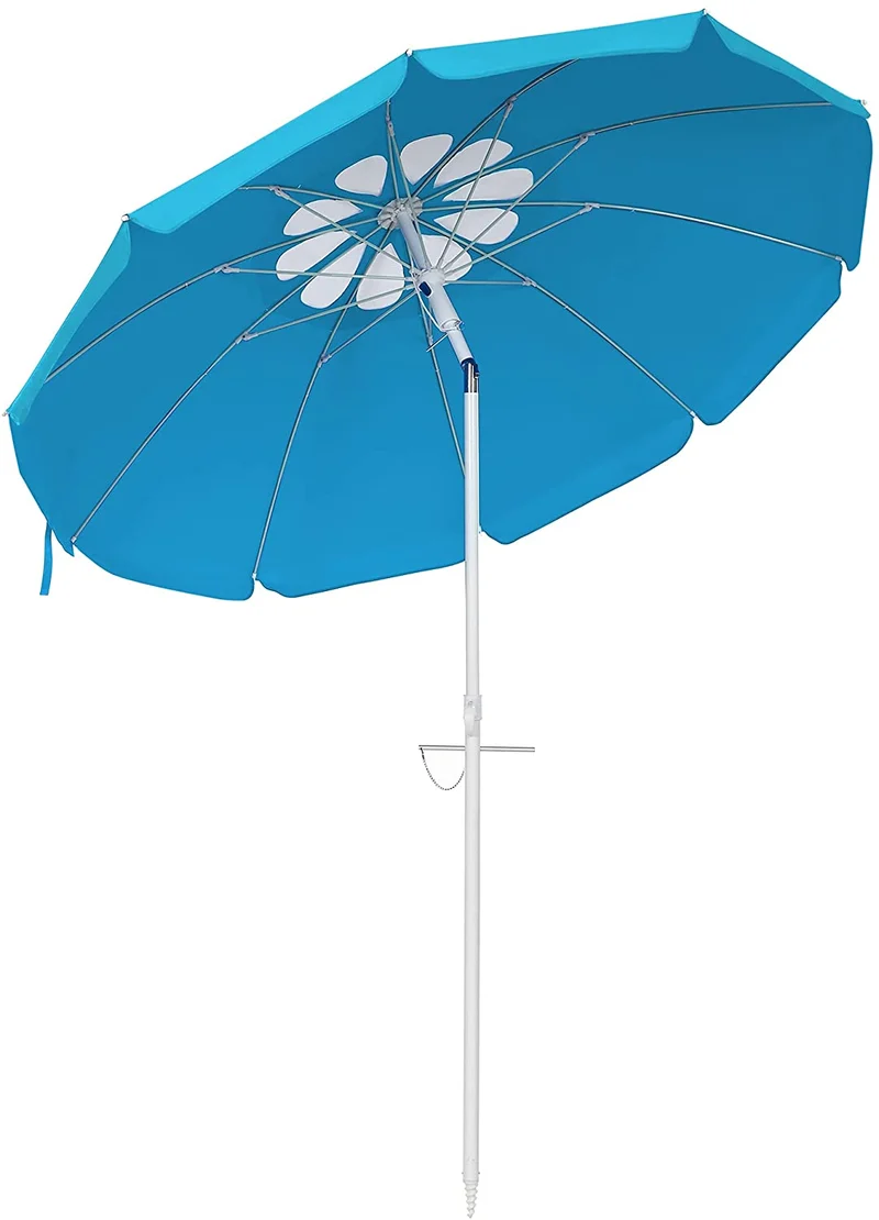 SONGMICS 6.5 ft Beach Outdoor Umbrella, with Tilt Function, Lake Blue