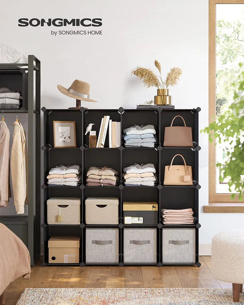 SONGMICS DIY 16 Cube Storage Organizer Cube Bookshelf Bookcase Black