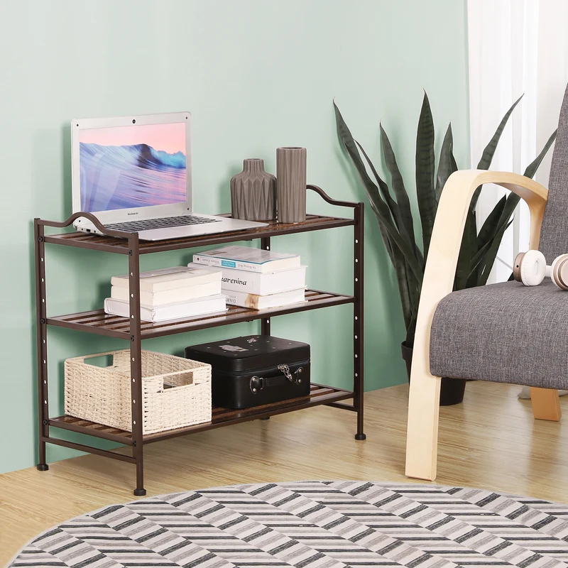 SONGMICS Entryway Shoe Storage Organizer, with Metal Frame, 3 Tiers, Bronze
