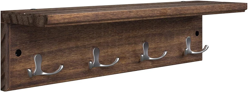 SONGMICS Entryway Coat Rack, Wall-Mounted Hook Rack, Hallway, Rustic Brown