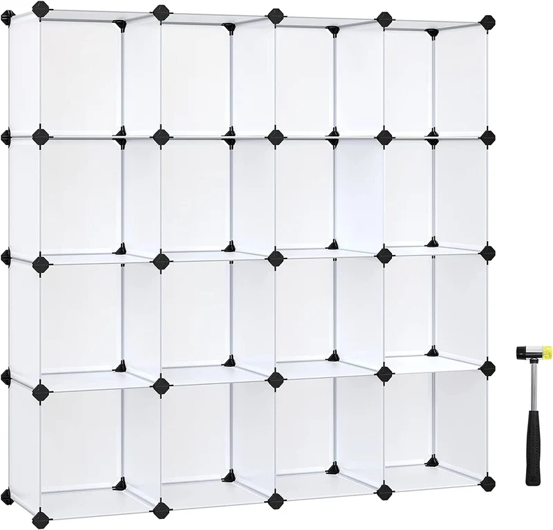 SONGMICS DIY 16 Cube Storage Organizer Cube Bookshelf Bookcase, White Translucent