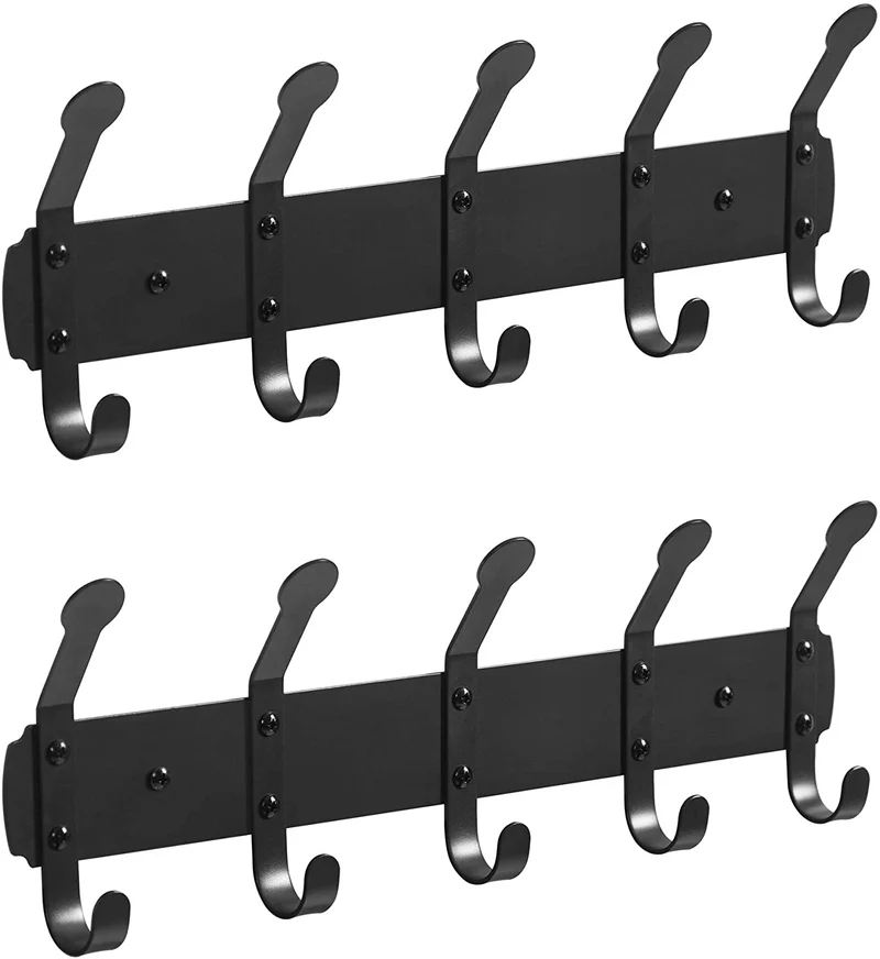 SONGMICS Coat Rack Wall Mounted, Metal Coat Hook Set of 2, Black