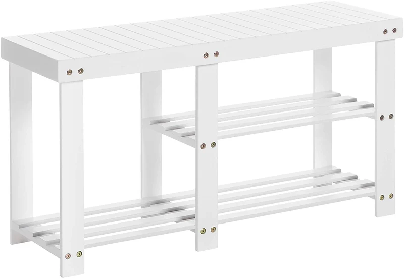 SONGMICS Bamboo Shoe Bench Shoe Rack for Boots Entryway Storage Organizer, White