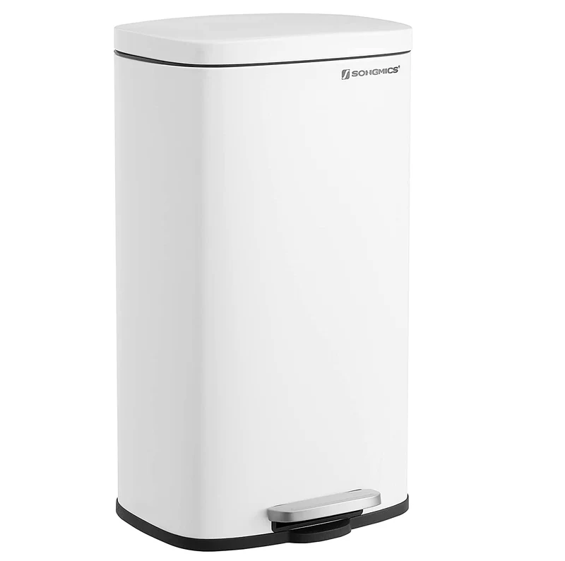 SONGMICS 8-Gallon Trash Can, Kitchen Trash Can, Stainless Steel Garbage Can, White